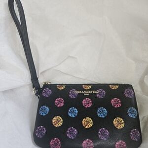 Karl Lagerfeld Black Wristlet with Blue, Purple, Pink & Yellow Gem Dots